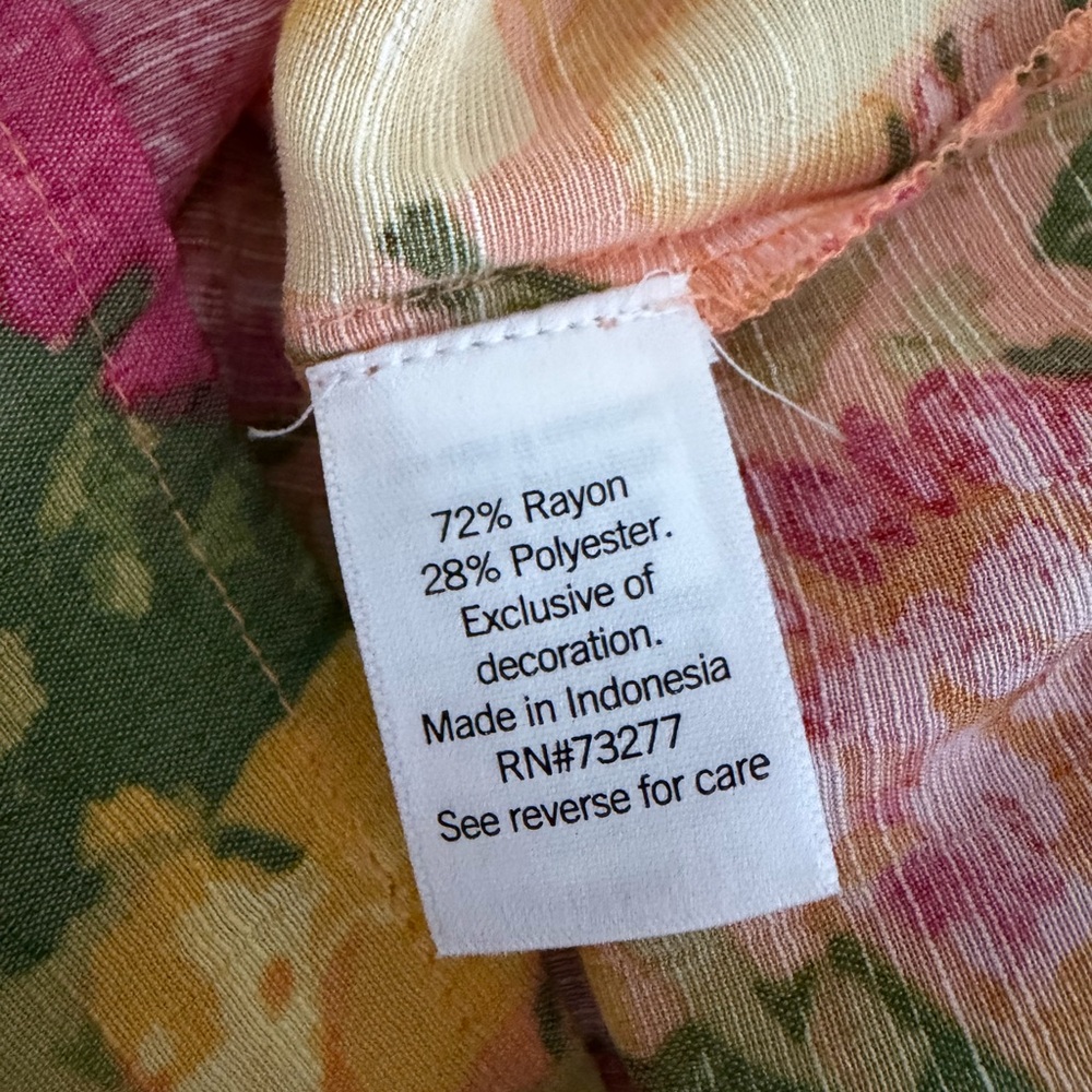 LC Lauren Conrad Sz L Boho Bright Floral Peasant Blouse Balloon Sleeve Top - Picture 5 of 5